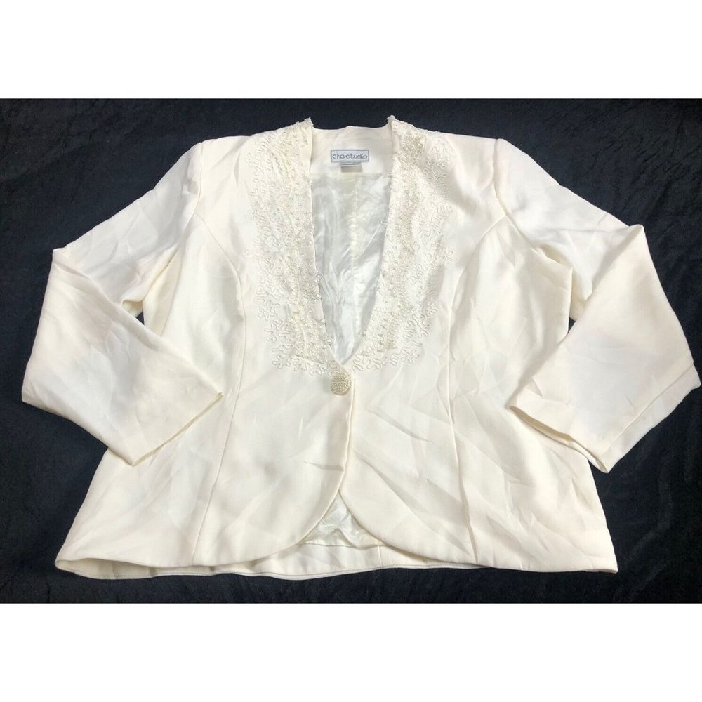 Che Studio Embroidery Beaded Beige Blazer Jacket Size XL Women Mother of Bride